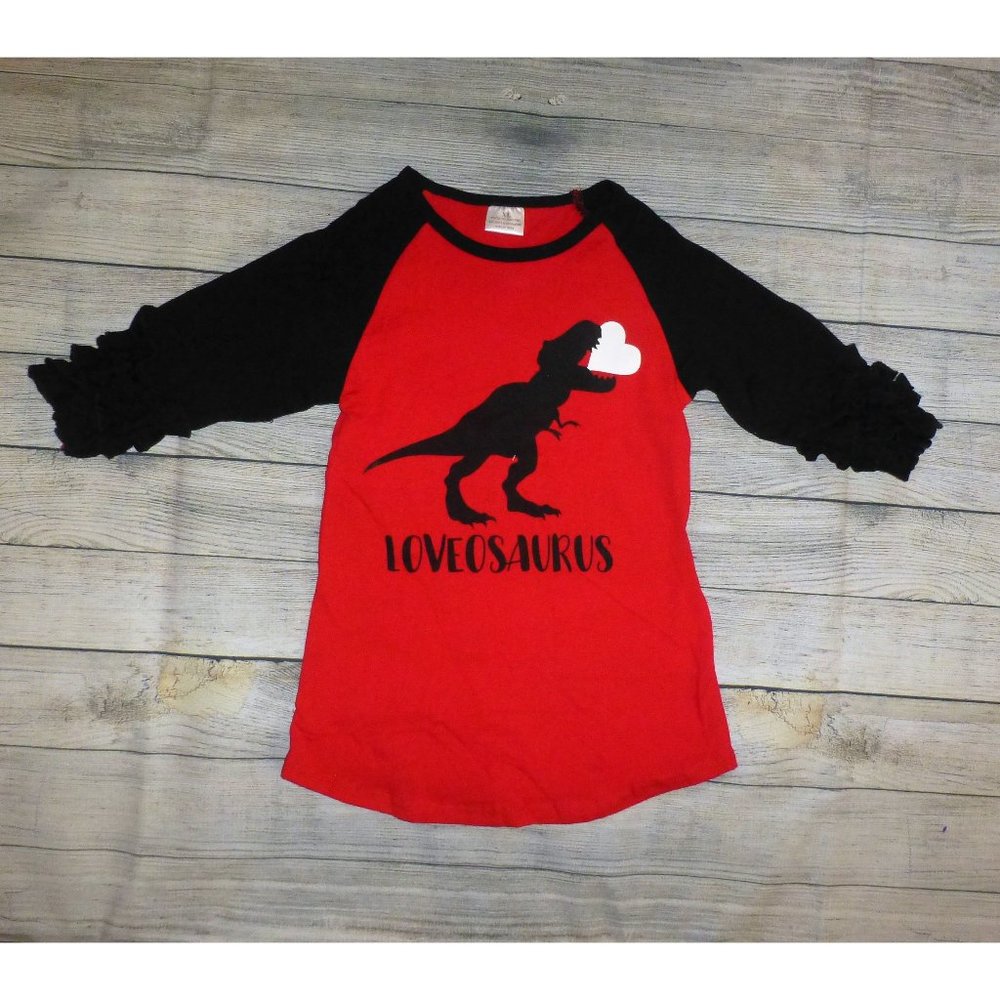 Valentine's Day Dinosaur Heart Girl Ruffle Shirt